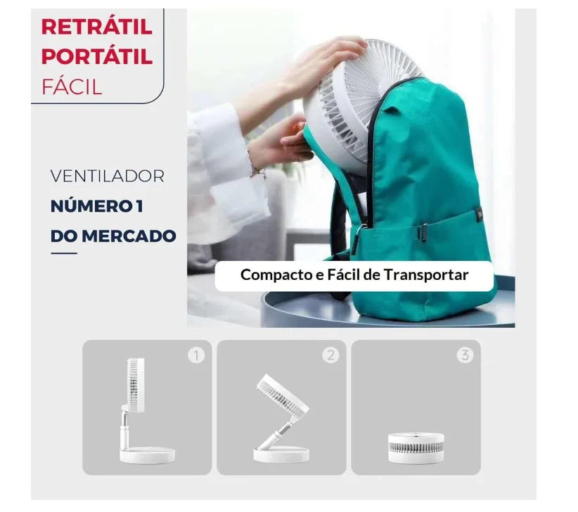 Ventilador Portátil Recarregável Sem Fio Dobrável